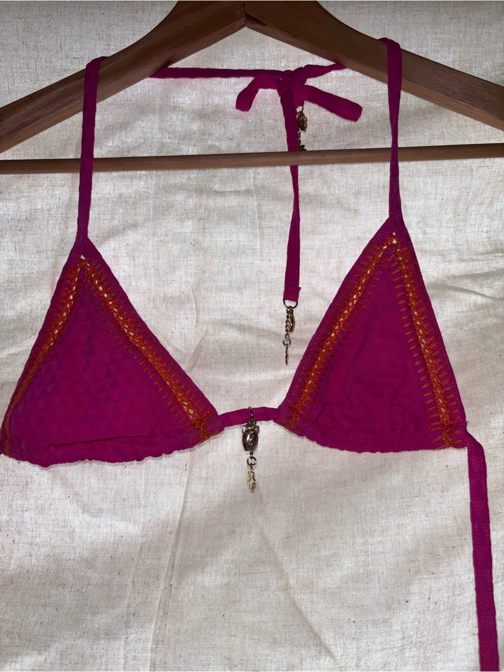 Pink Triangle Bikini Top with Orange Trim - Picture 3 of 3